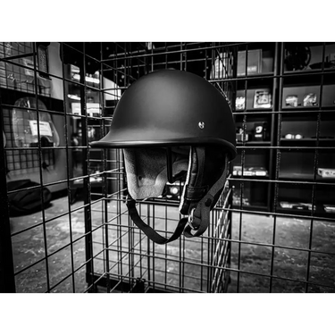 Black motorcycle helmet.